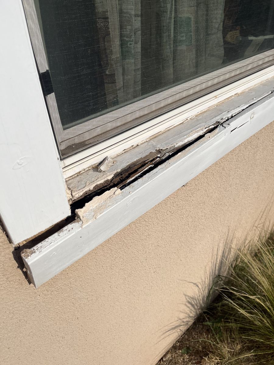 Rotted window sill before full replacement, Albuquerque